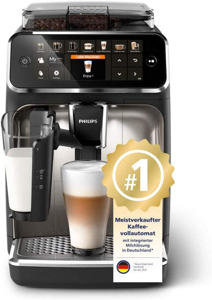 Philips Serie 5400 Kaffeevollautomat (EP5447/90)– LatteGo Milchsystem, 12 Kaffeespezialitäten, Intuitives Display, 4 Benutzerprofile, Chrom