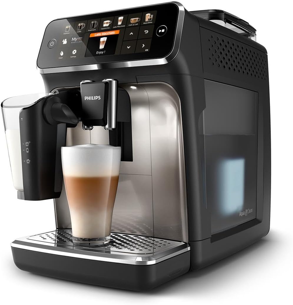 Philips Serie 5400 Kaffeevollautomat (EP5447/90)– LatteGo Milchsystem, 12 Kaffeespezialitäten, Intuitives Display, 4 Benutzerprofile, Chrom