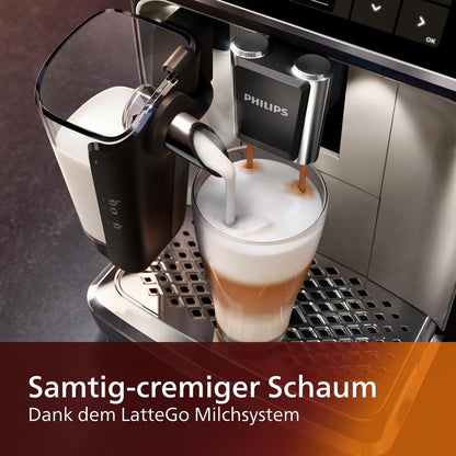 Philips Serie 5400 Kaffeevollautomat (EP5447/90)– LatteGo Milchsystem, 12 Kaffeespezialitäten, Intuitives Display, 4 Benutzerprofile, Chrom